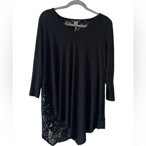 Kate & Mallory Large Size Black Long Sleeve Ruffle And Lace V-Neck Top/Tunic